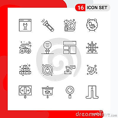 16 Creative Icons Modern Signs and Symbols of birth, time, camping, delivery, mirror Vector Illustration