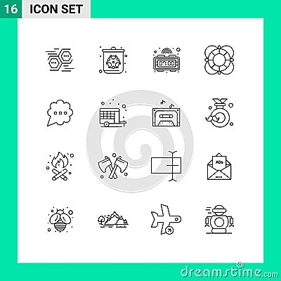16 Creative Icons Modern Signs and Symbols of bubble, outline, waste, lifeguard, essentials Vector Illustration