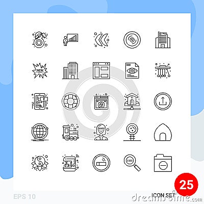 25 Creative Icons Modern Signs and Symbols of building, love, efforts, heart, left Vector Illustration