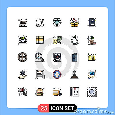 Universal Icon Symbols Group of 25 Modern Filled line Flat Colors of communication, address, gemstone, love, delivery Vector Illustration