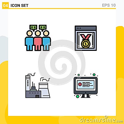 4 Creative Icons Modern Signs and Symbols of communication, factory, best website, website progress, computer Vector Illustration