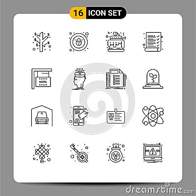 16 Creative Icons Modern Signs and Symbols of data, holiday, love, hanging, survey Vector Illustration