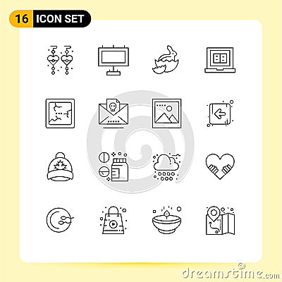 16 Creative Icons Modern Signs and Symbols of dead, halloween, baby, broken, laptop Vector Illustration