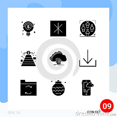 9 Creative Icons Modern Signs and Symbols of document, cloud, group, money, fundraising Vector Illustration