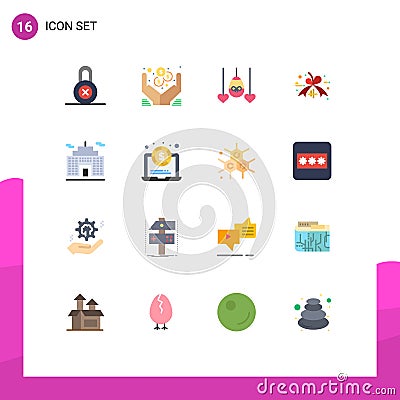 Pack of 16 Modern Flat Colors Signs and Symbols for Web Print Media such as dollar, business, heart, building, sale Vector Illustration