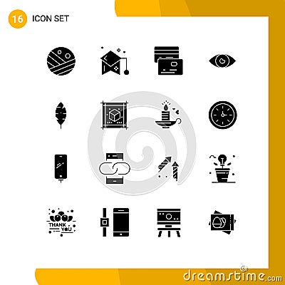 16 Creative Icons Modern Signs and Symbols of feather, eye, student, design, app Vector Illustration