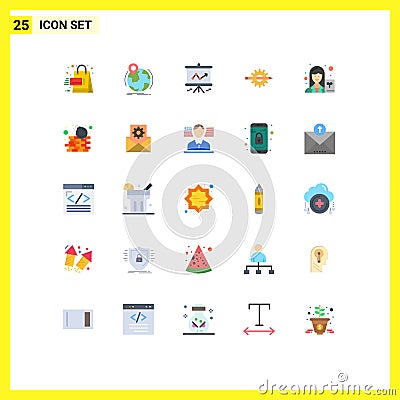 Pictogram Set of 25 Simple Flat Colors of gear, design, marker, writing, projector Vector Illustration