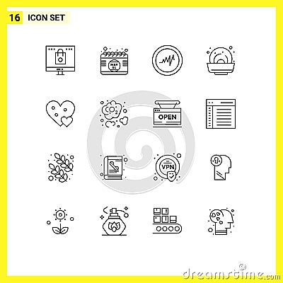 16 Creative Icons Modern Signs and Symbols of gift, love, time, heart, food Vector Illustration