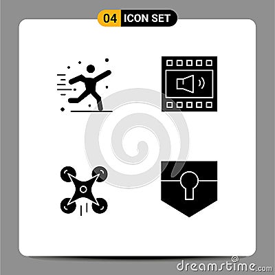 4 Creative Icons Modern Signs and Symbols of hobbies, technology, football, open volume, camera Vector Illustration