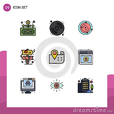 9 Creative Icons Modern Signs and Symbols of location, map, spase, love, board Vector Illustration