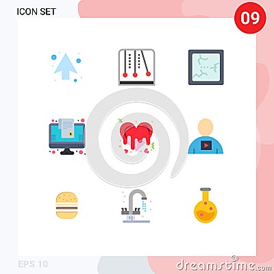 9 Creative Icons Modern Signs and Symbols of love, bleeding, broken, online shopping, cart Vector Illustration