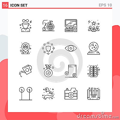 16 Creative Icons Modern Signs and Symbols of map, best team, computer, profile, business Vector Illustration