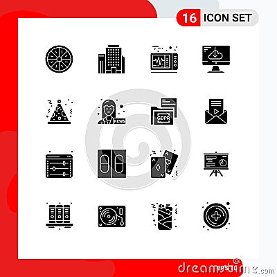 16 Creative Icons Modern Signs and Symbols of party, installation, electrocardiogram, install, download Vector Illustration