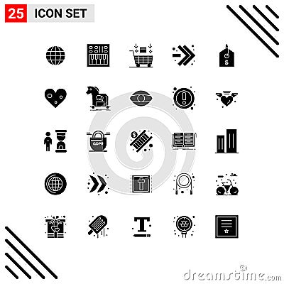 25 Creative Icons Modern Signs and Symbols of price, fast forward, volume, arrows, shopping Vector Illustration