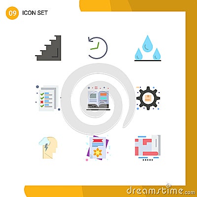 9 Creative Icons Modern Signs and Symbols of schoolbook, art, drops, management, document Vector Illustration