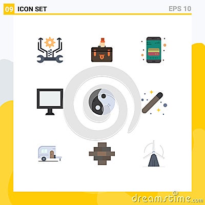 9 Creative Icons Modern Signs and Symbols of screen, computer, documents, phone, card Vector Illustration