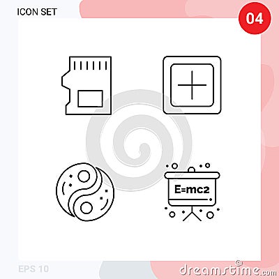 4 Creative Icons Modern Signs and Symbols of sd card, polarity, data, increase, unity Vector Illustration