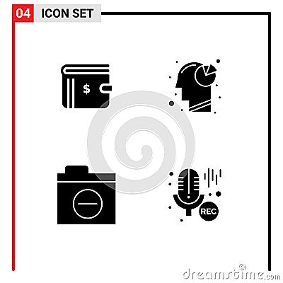 4 Creative Icons Modern Signs and Symbols of wallet, folder, cash, graph, detail Vector Illustration