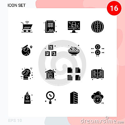 16 Creative Icons Modern Signs and Symbols of world, melon, dmca protection, fruit, drink Vector Illustration