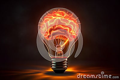 Creative Idea with Brain and Light Bulb. symbolizing the fusion of intellect and innovation. Stock Photo