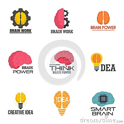 Creative idea brain logo set, flat style Vector Illustration