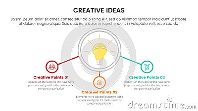 creative idea concept infographic 3 point stage template with lightbulb on center with line connection circle for slide Vector Illustration