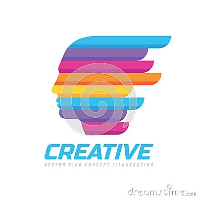 Creative idea - concept logo template vector illustration. Abstract human head colorful sign. Graphic design element Vector Illustration