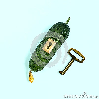 Creative idea: cucumber with lock and key Stock Photo