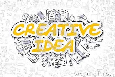 Creative Idea - Doodle Yellow Text. Business Concept. Stock Photo