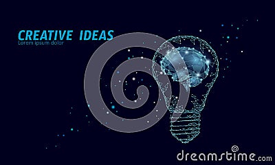 Creative idea light bulb night star sky. Low poly polygonal business brainstorm startup dark blue space modern geometric Vector Illustration