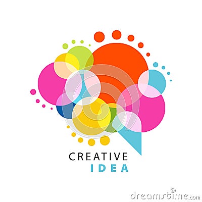 Creative idea logo template with abstract colorful speech bubble. Educational business, development center label. Power Vector Illustration