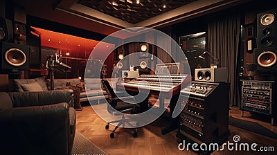 Creative idea of modern audio recording studio, Mixing Board Create Modern Sound, Audio monitors and studio setup Stock Photo