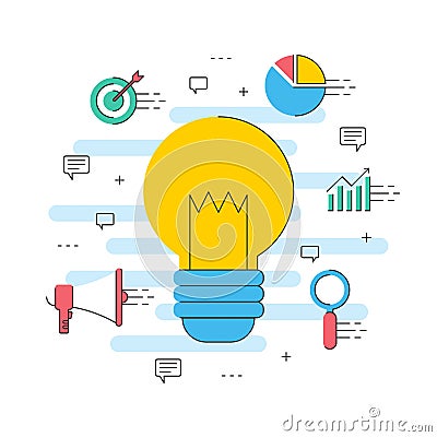 Creative idea business online marketing, ight bulb symbol Vector Illustration