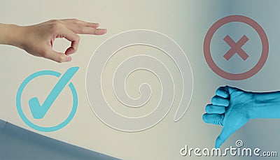 Creative idea Success Checkmarks and wrong signs. Business concept and Understanding and acceptance through different societies Stock Photo