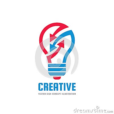 Creative idea - vector logo template concept illustration. Lightbulb and arrows icon. Electric lamp positive symbol. Vector Illustration