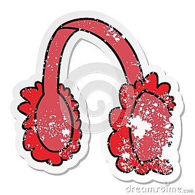 distressed sticker cartoon doodle of pink ear muff warmers Vector Illustration