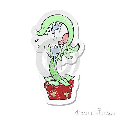 retro distressed sticker of a cartoon carnivorous plant Vector Illustration