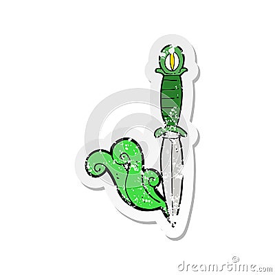 retro distressed sticker of a cartoon mystic dagger Vector Illustration