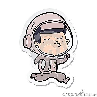 sticker of a cartoon confident astronaut running Vector Illustration
