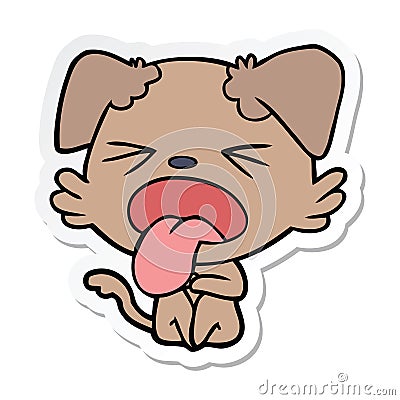 sticker of a cartoon disgusted dog sitting Vector Illustration