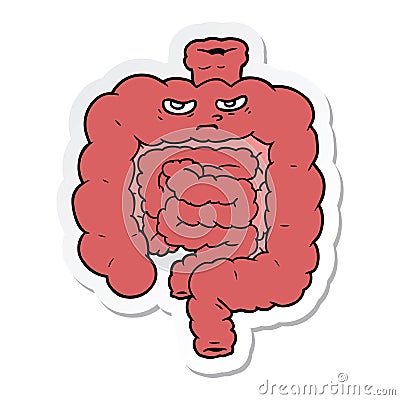 sticker of a cartoon intestines Vector Illustration