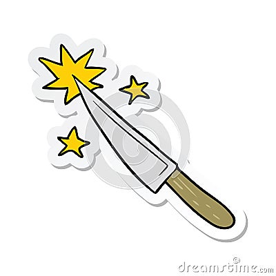 sticker of a cartoon sharp kitchen knife Vector Illustration