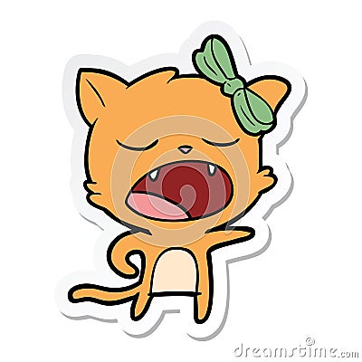 sticker of a cartoon yawning cat Vector Illustration