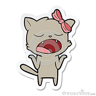 sticker of a cartoon yawning cat shrugging shoulders Vector Illustration