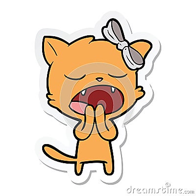 sticker of a cartoon yawning cat Vector Illustration