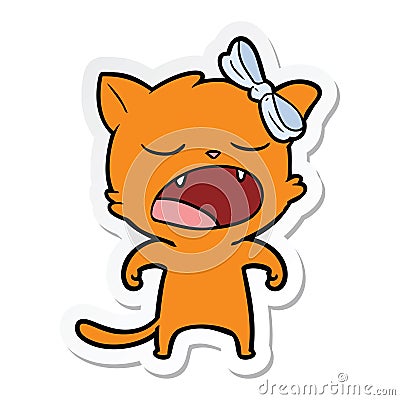 sticker of a cartoon yawning cat Vector Illustration