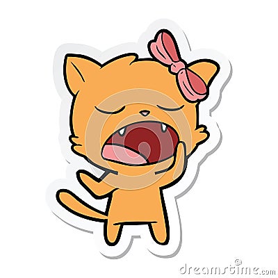 sticker of a cartoon yawning cat Vector Illustration
