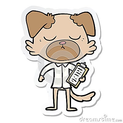 sticker of a cute cartoon dog wearing office shirt Vector Illustration