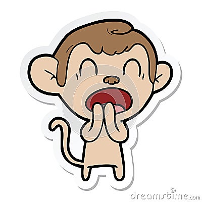 sticker of a yawning cartoon monkey Vector Illustration