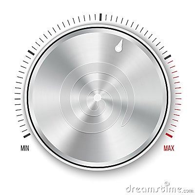 Creative illustration of dial knob level technology settings, music metal button with circular processing isolated on backg Cartoon Illustration